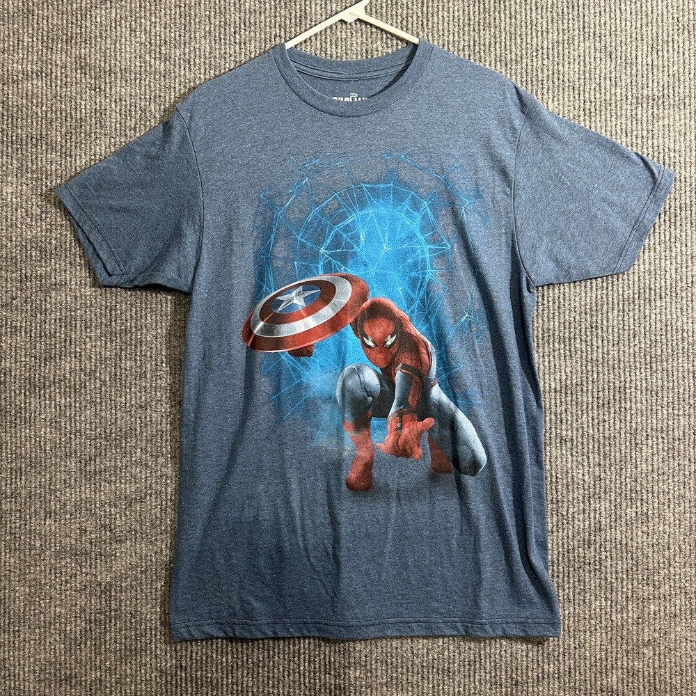 Marvel Civil War Spiderman Graphic Mens Shirt MD 38/40 Gray Short Sleeve